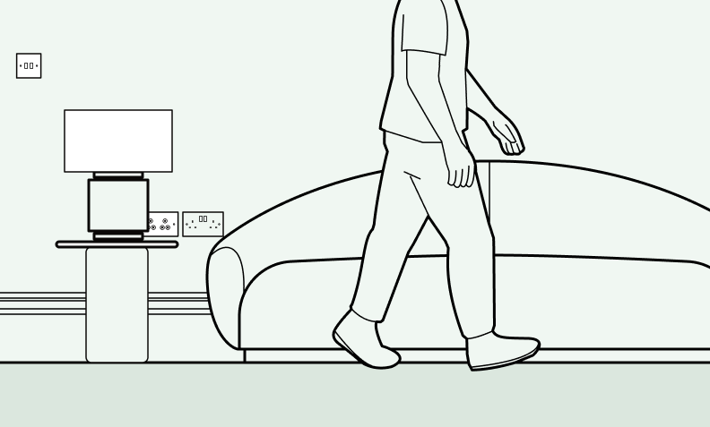 An illustration of a living room lighting plan showing lamp sockets controlled by a wall switch