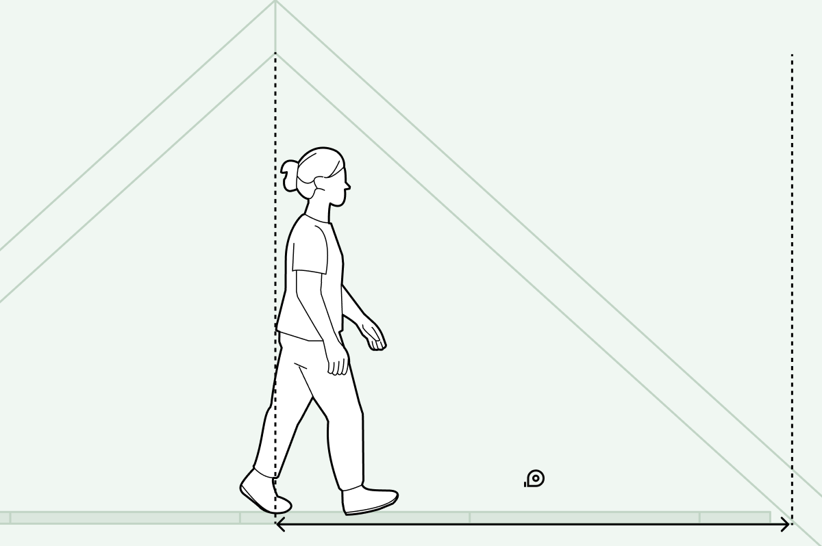 Diagram showing how to measure horizontally across a loft from the marked centre line