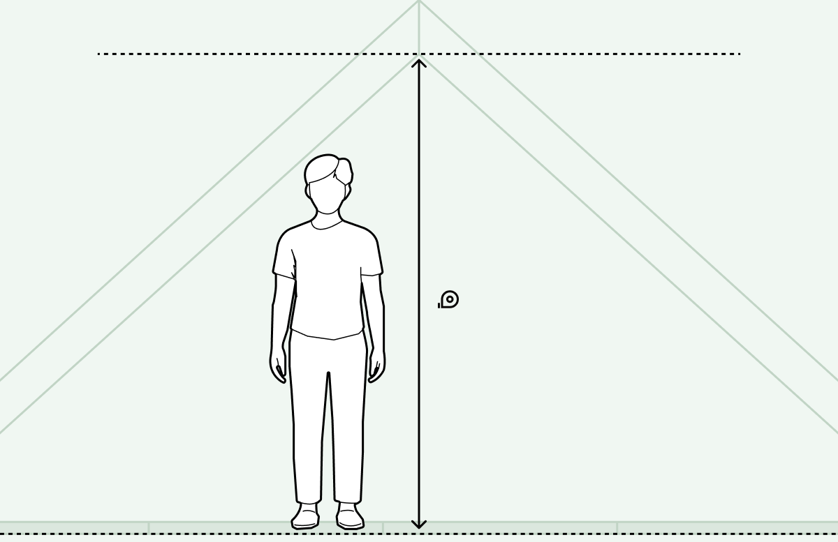 Diagram showing how to measure the vertical headroom at the highest point of a loft