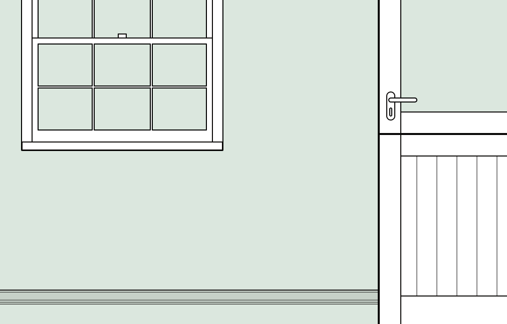 A room with a closed window and door during hot weather