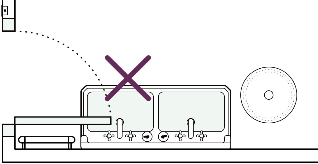 Illustration of a door bumping into a basin in a bathroom plan