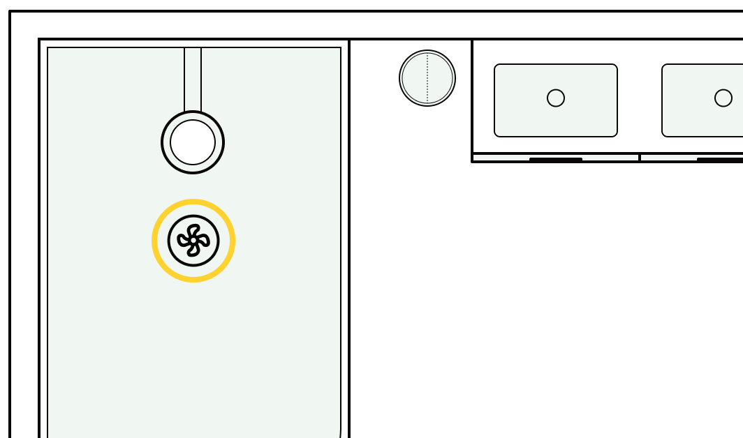 A bathroom extractor fan in a bathroom plan to be installed above a shower