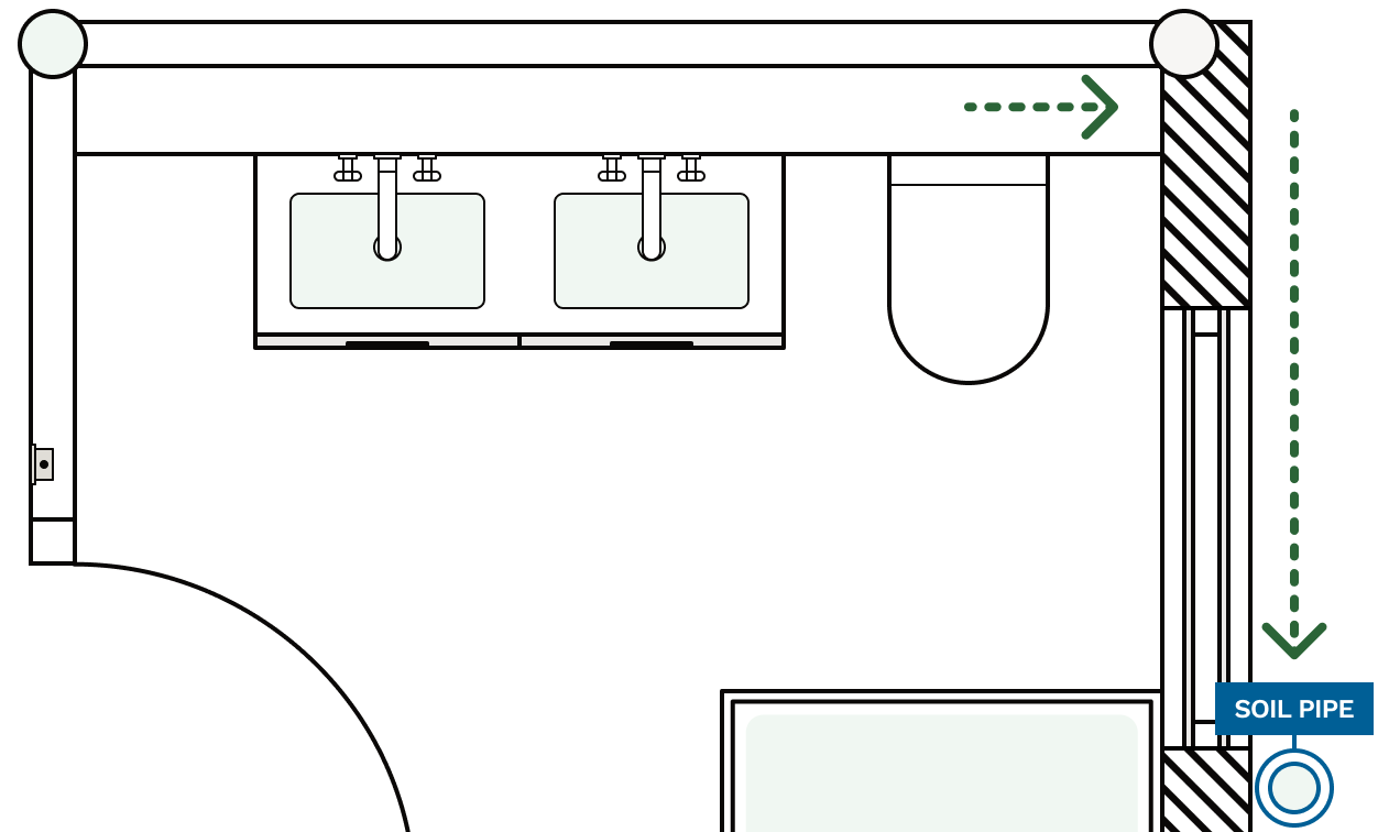 An example floor plan created on Reno showing where the toilet is planned to be moved from the existing soil pipe