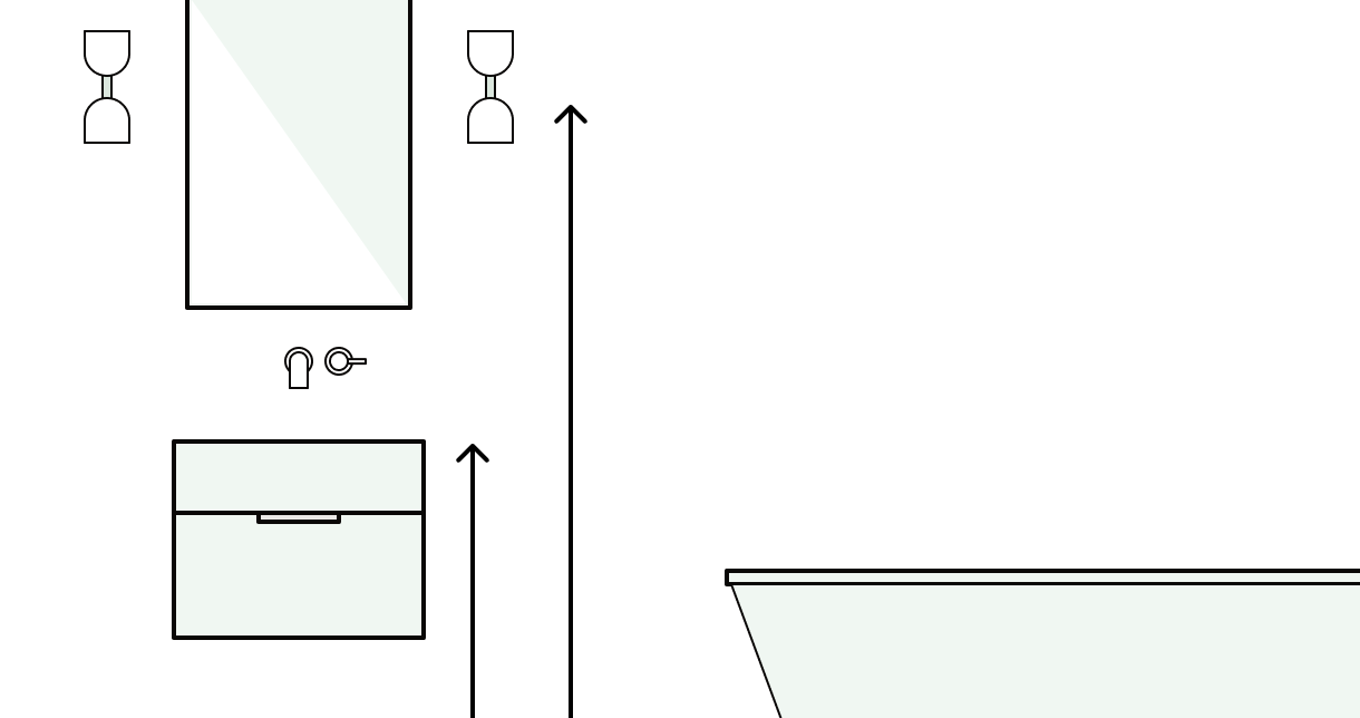 Diagram highlighting a wall elevation there are defined heights to plan for in a bathroom renovation.