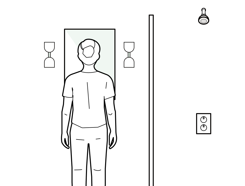 A bathroom wall elevation with light next to a shower.