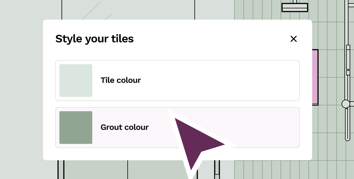 Choosing tile colour and grout colour in the Reno app.