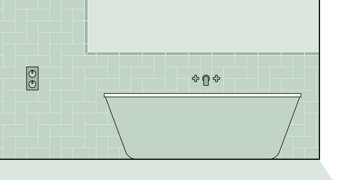 Image of a herringbone tile layout on a bathroom plan wall.