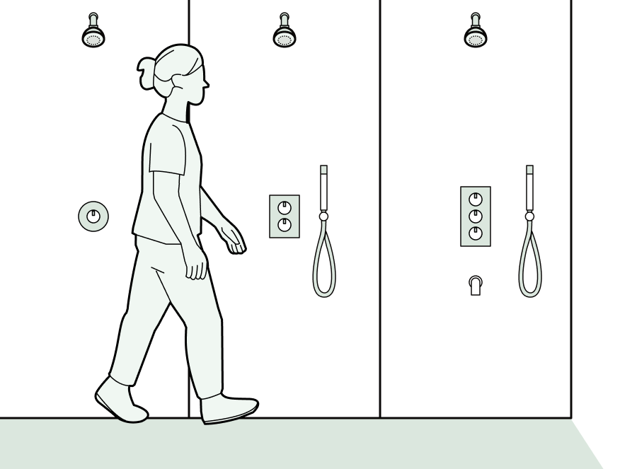 An illustration of a concealed thermostatic valve shower on one side, and an exposed thermostatic valve shower on the other.