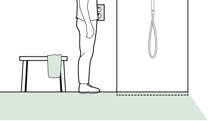 An illustration of a shower with highlighted under floor area