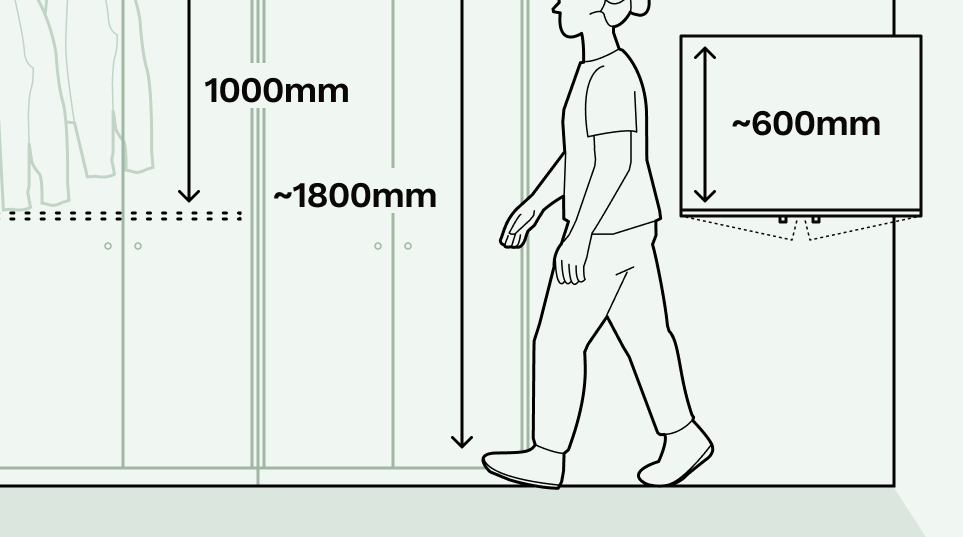 Typical heights and depth of a wardrobe illustrated in Reno