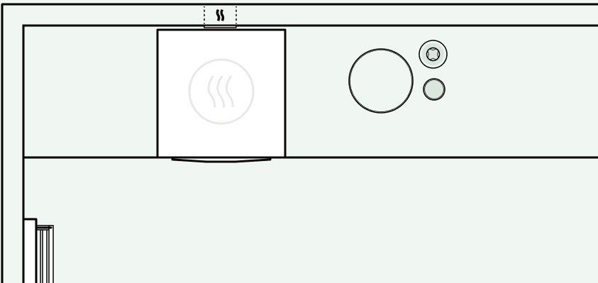 Dryer vent planning example showing the route for warm damp air
