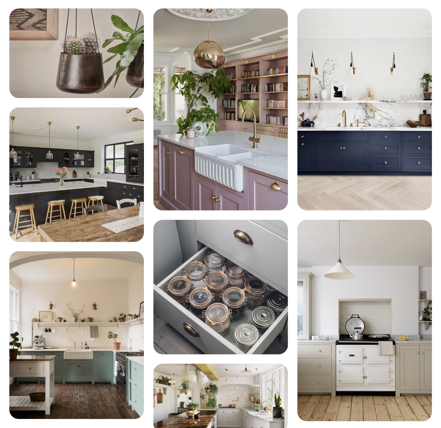 A Pinterest-style kitchen inspiration mood board
