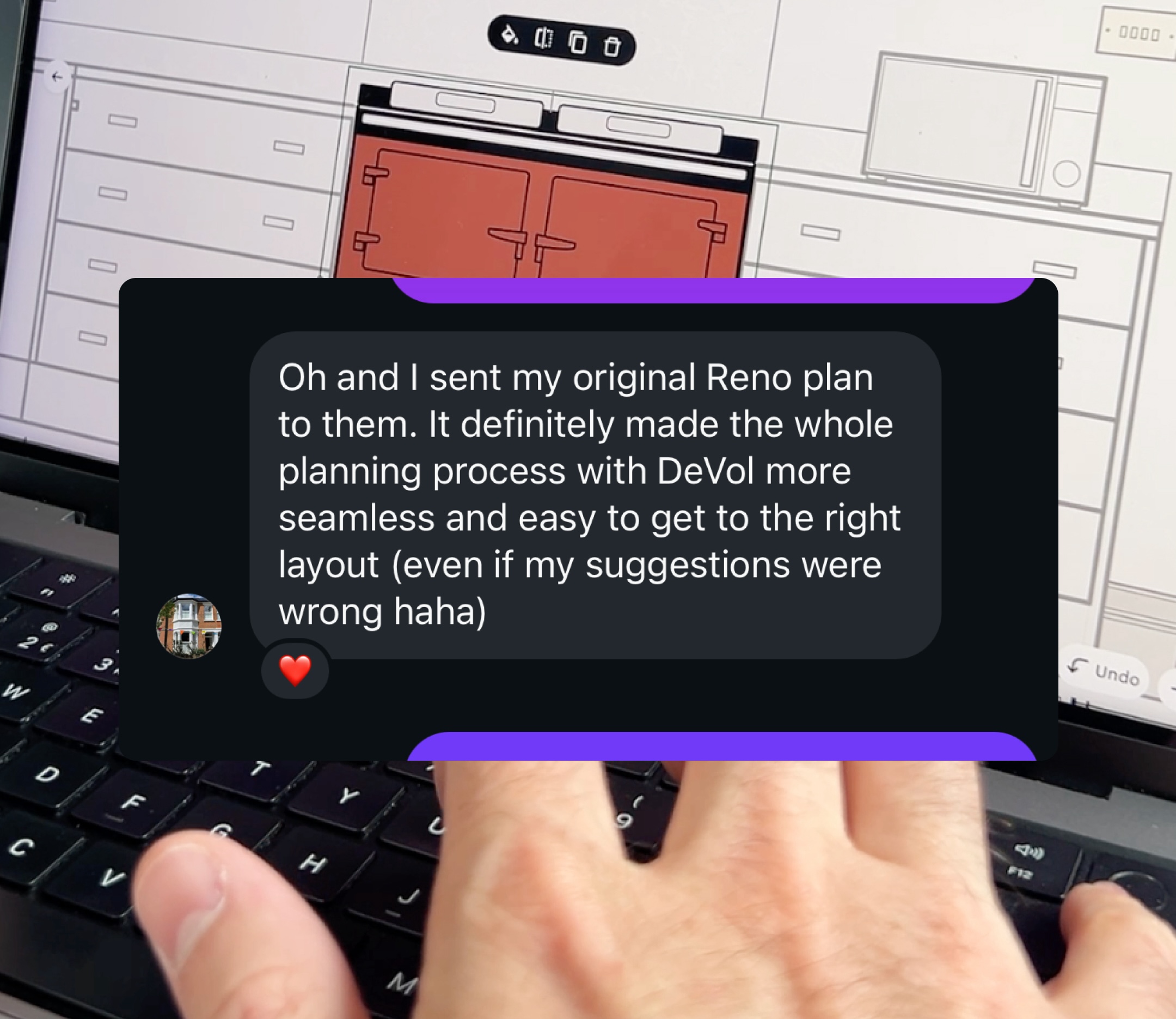 A customer's message about sharing their Reno plan with deVOL