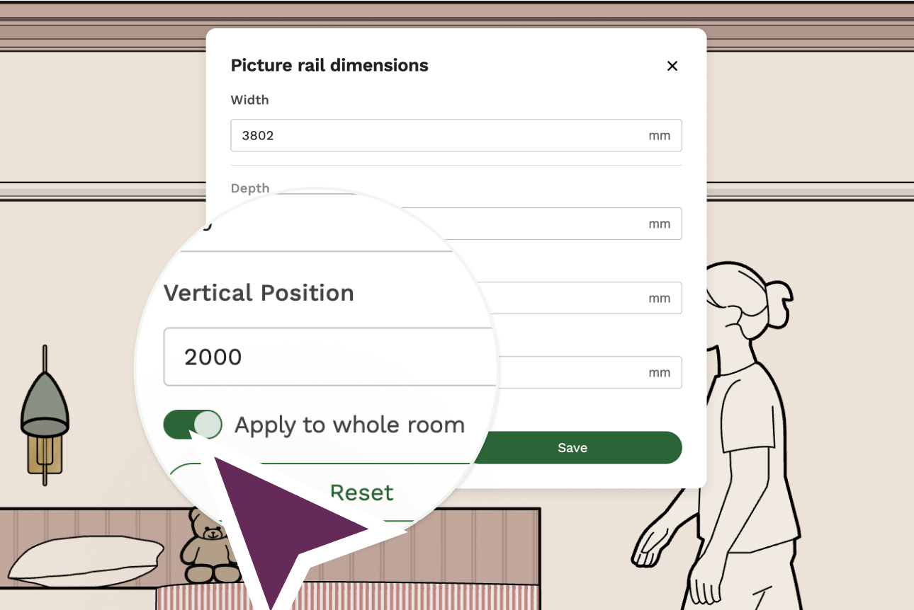 Applying a trim's vertical position to the whole room in a Reno plan