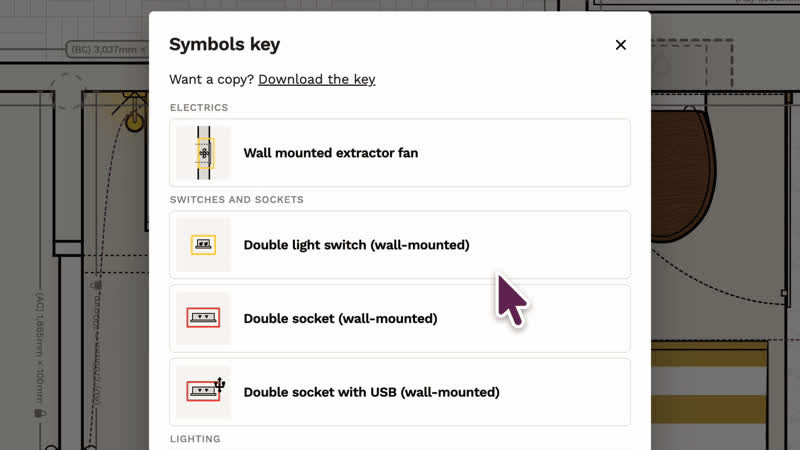 Downloading the electrics and symbols key for a Reno plan