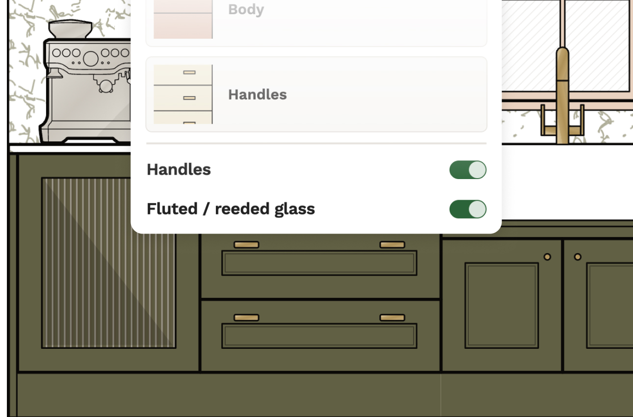Turning on fluted or reeded glass for a kitchen cabinet in Reno