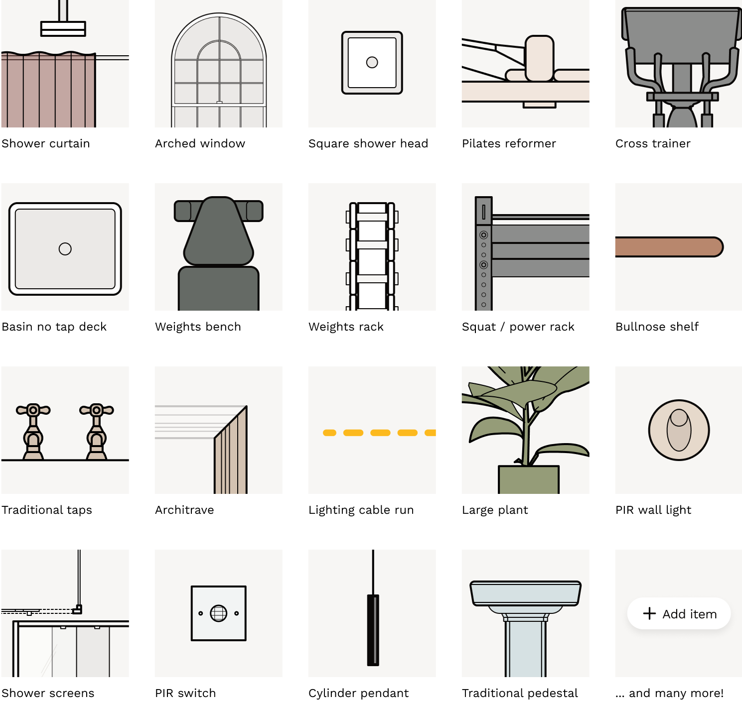 Preview of all the new item libary additions this month, from shower curtains to cross trainers.