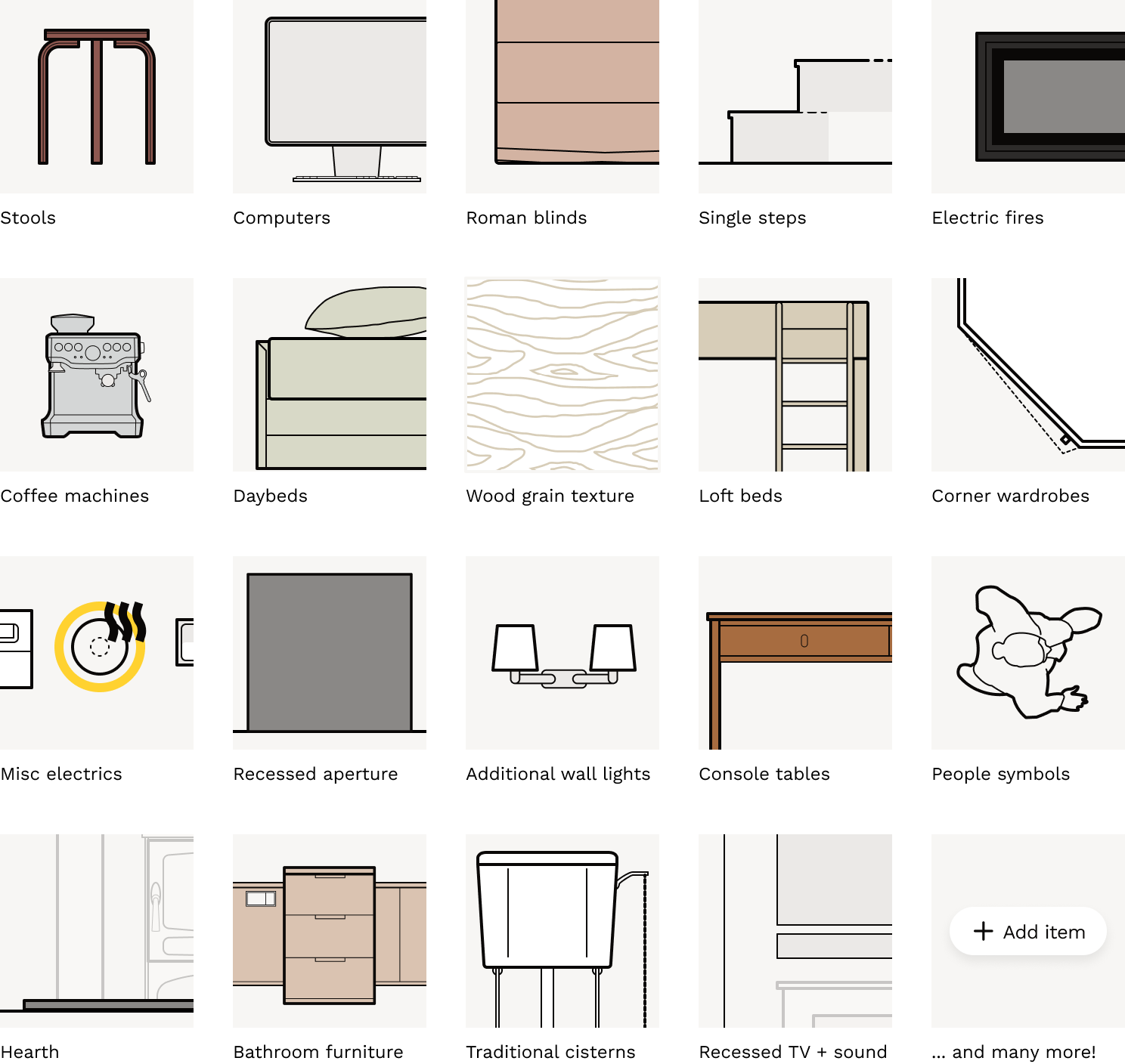 Preview of all the new item libary additions this month, from coffee machines to loft beds.