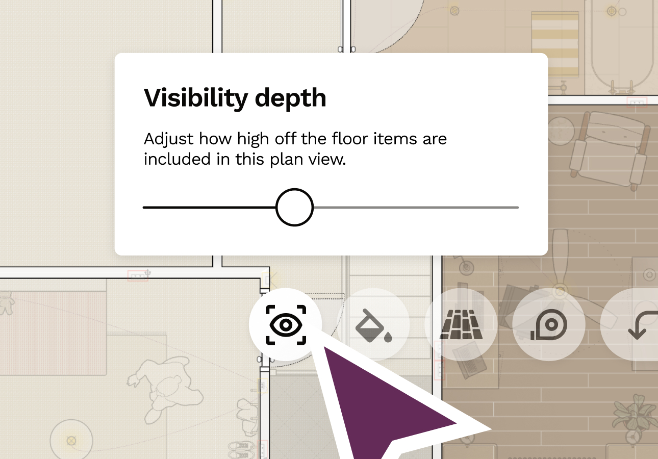 Adjusting the visibility depth slider to control what's shown in plan view