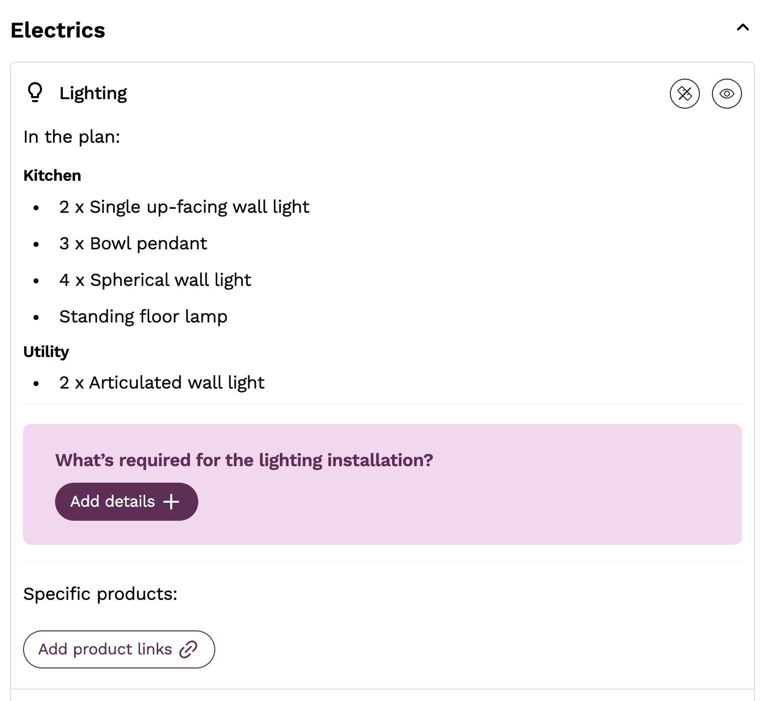 Smarter project details automatically grouped by room