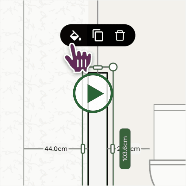Select the paint bucket decor menu to add tiles to your half wall item