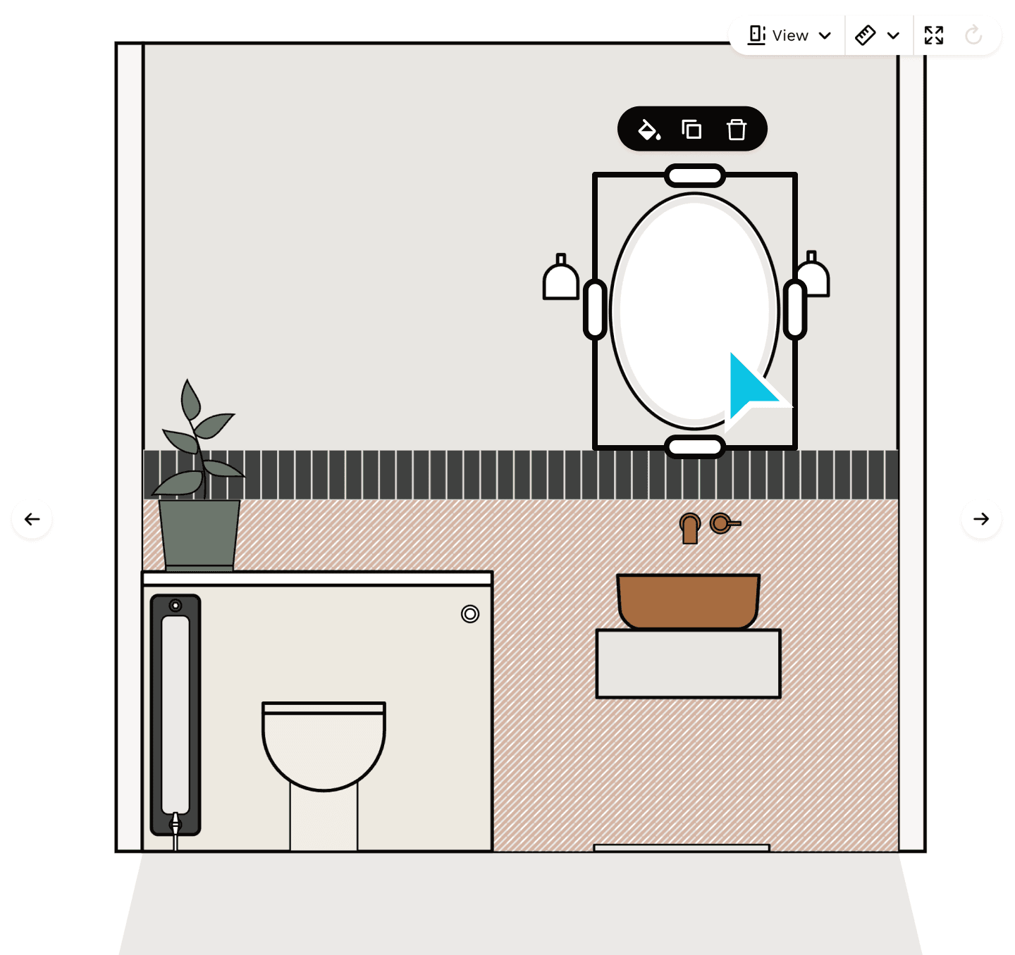 Automatic elevation views of the bathroom plans