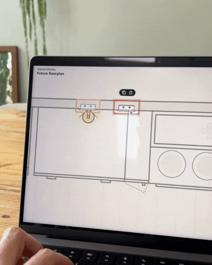 Animation of a floorplan and wall elevation with electrical items