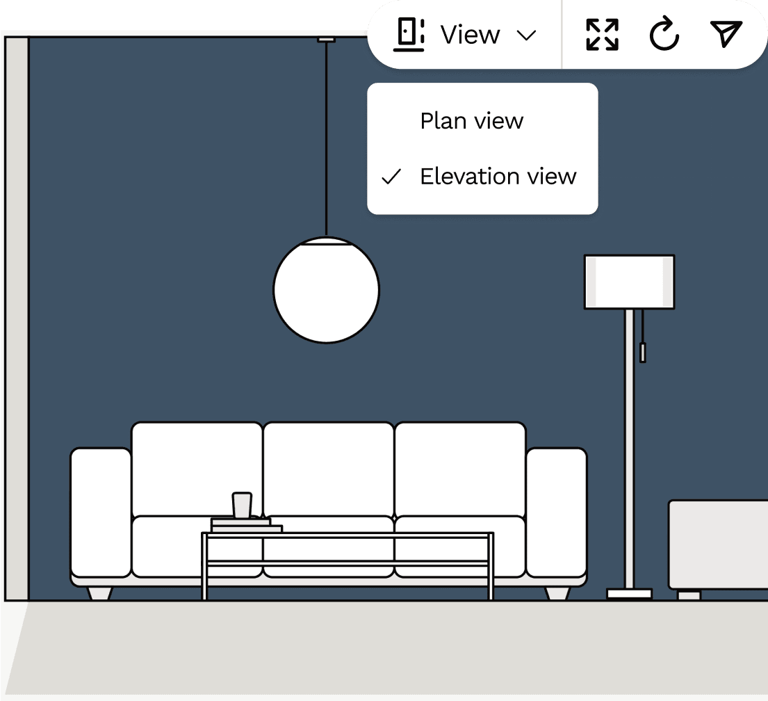 Living room wall elevation views to visualise your design and layout