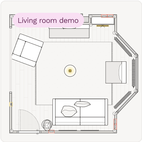Interactive floor plan demo of a living room