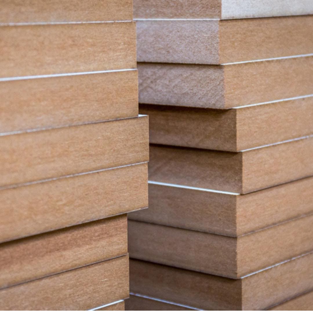 Sheets of stacked MDF boards