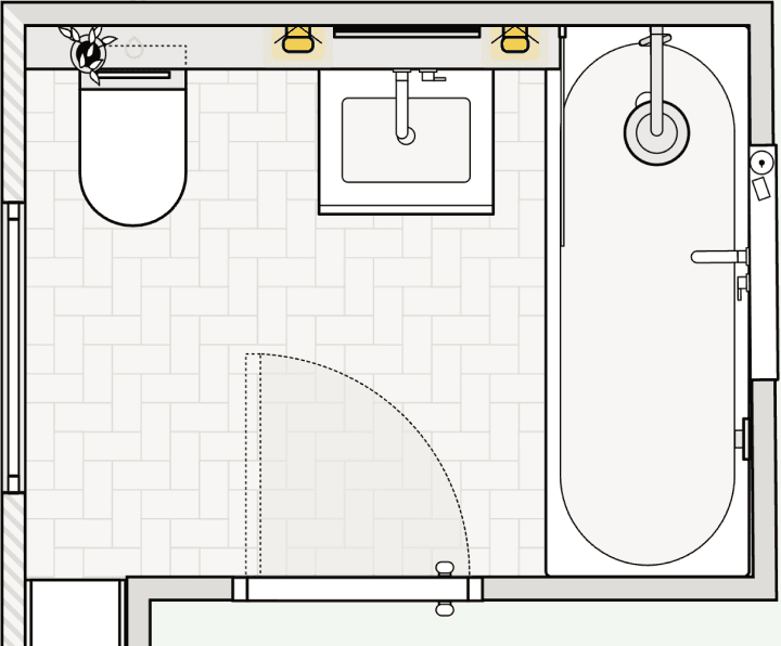 Reigate family bathroom floor plan design.