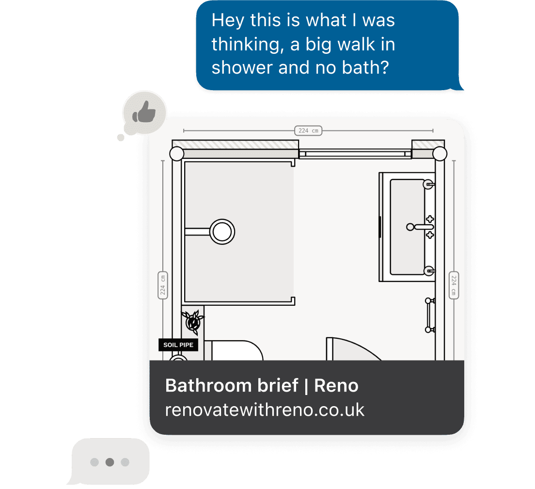 Print a copy or share a link to your bathroom renovation plan