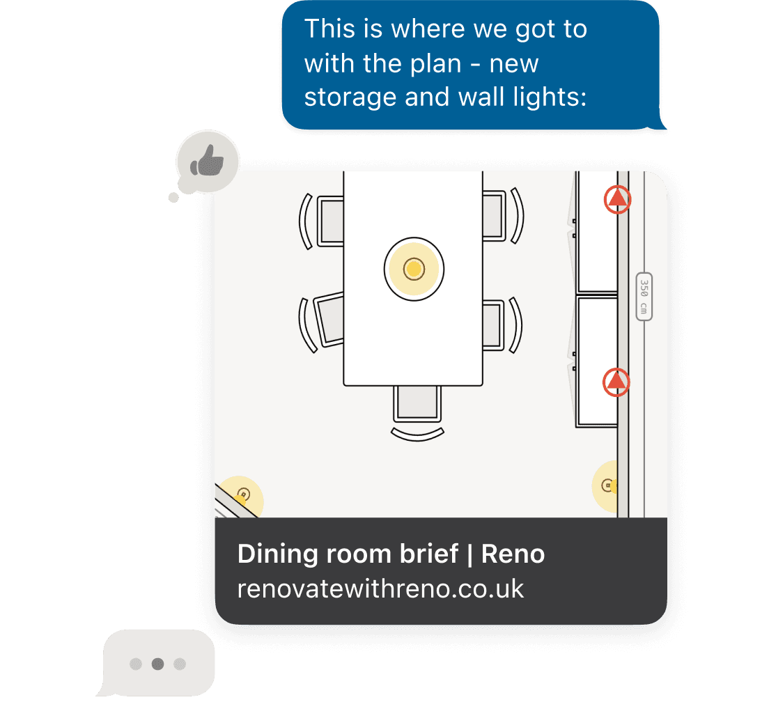Print a copy or share a link to your dining room renovation plan