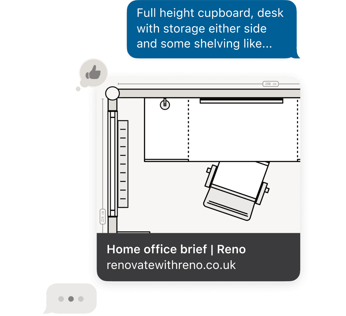 Share your home office renovation design, layout, and electrical plan with builders and contractors