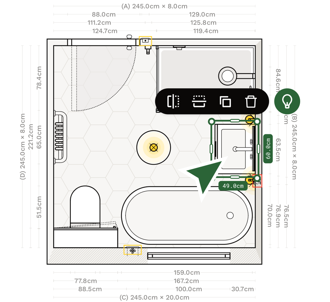 Bathroom floor planner room layout design and planning