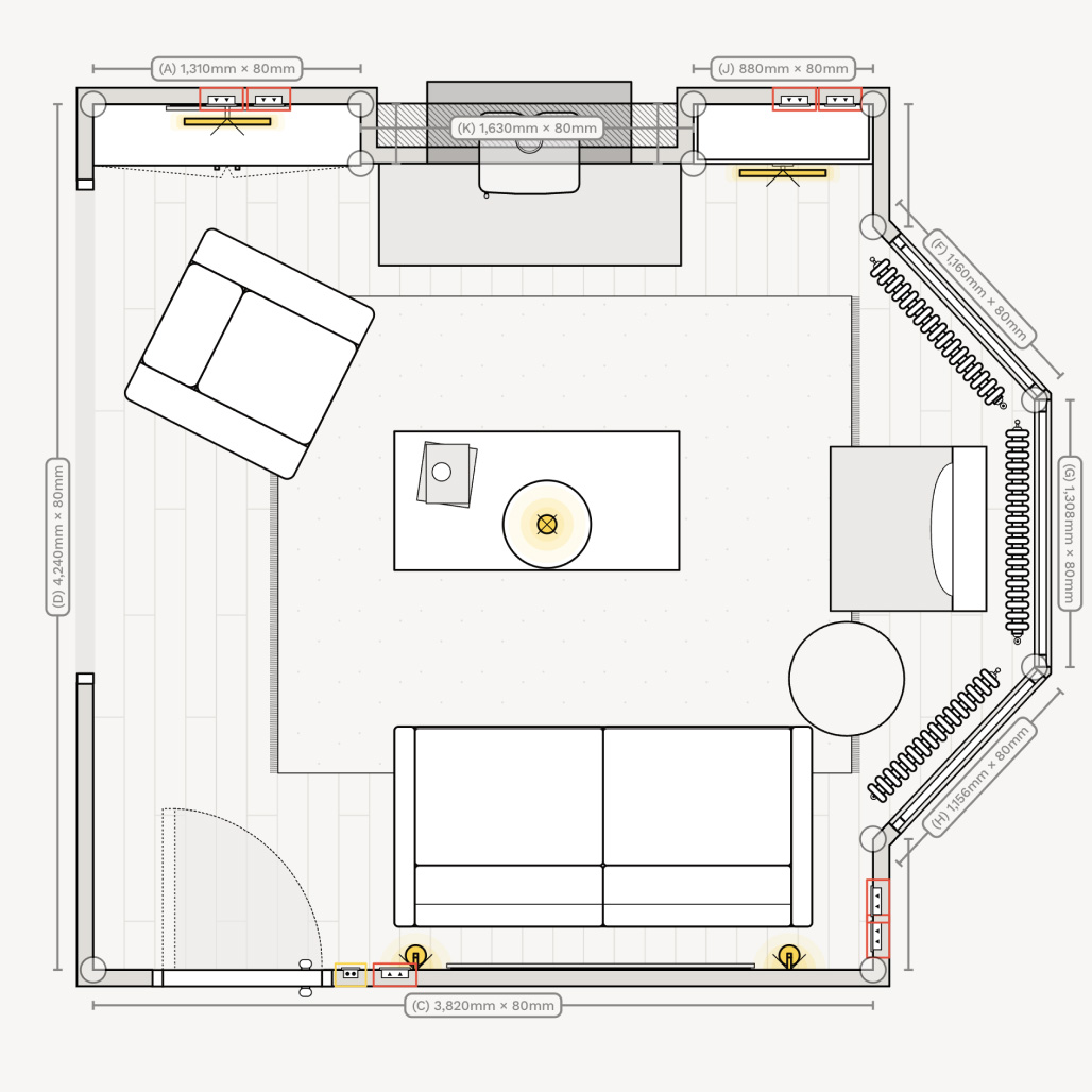 Floor plan / layout for a large ensuite bedroom