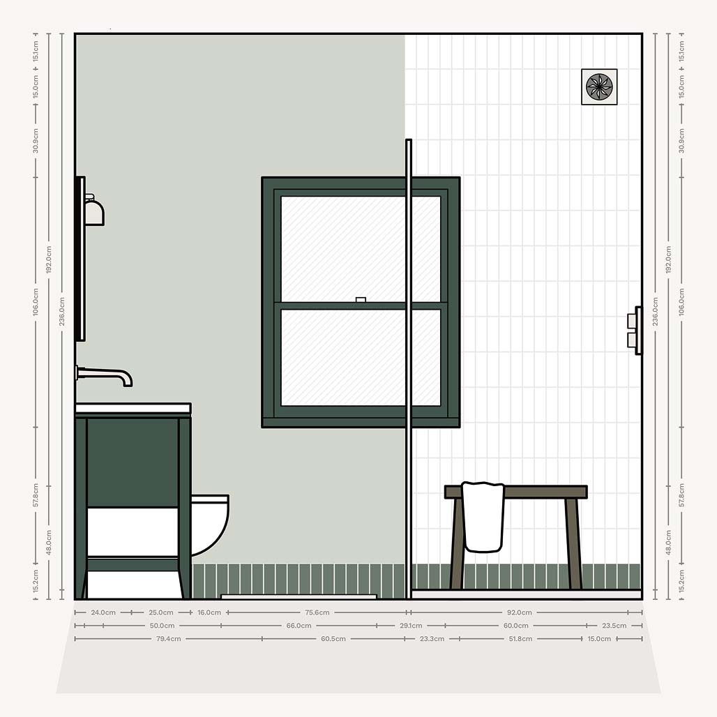 Wall elevation for a large ensuite bedroom