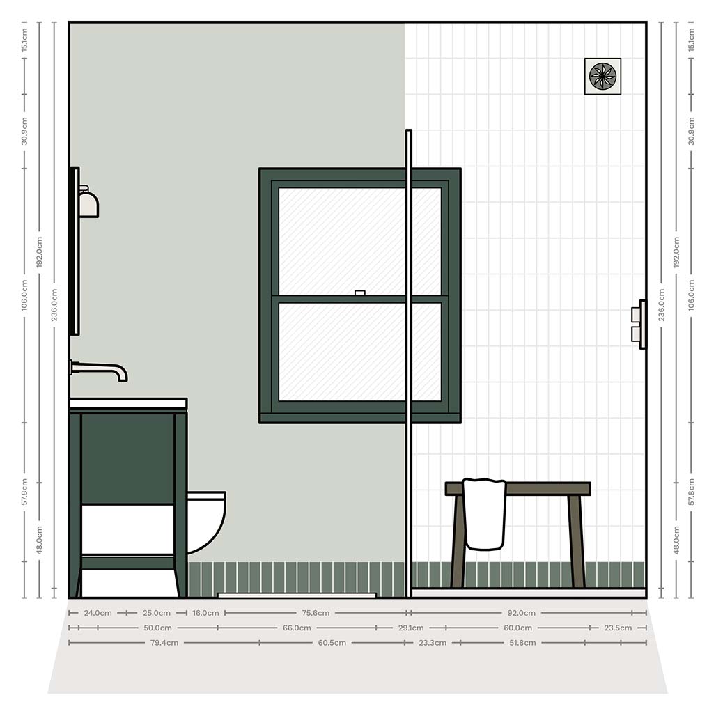 A wall elevation from the bathroom.