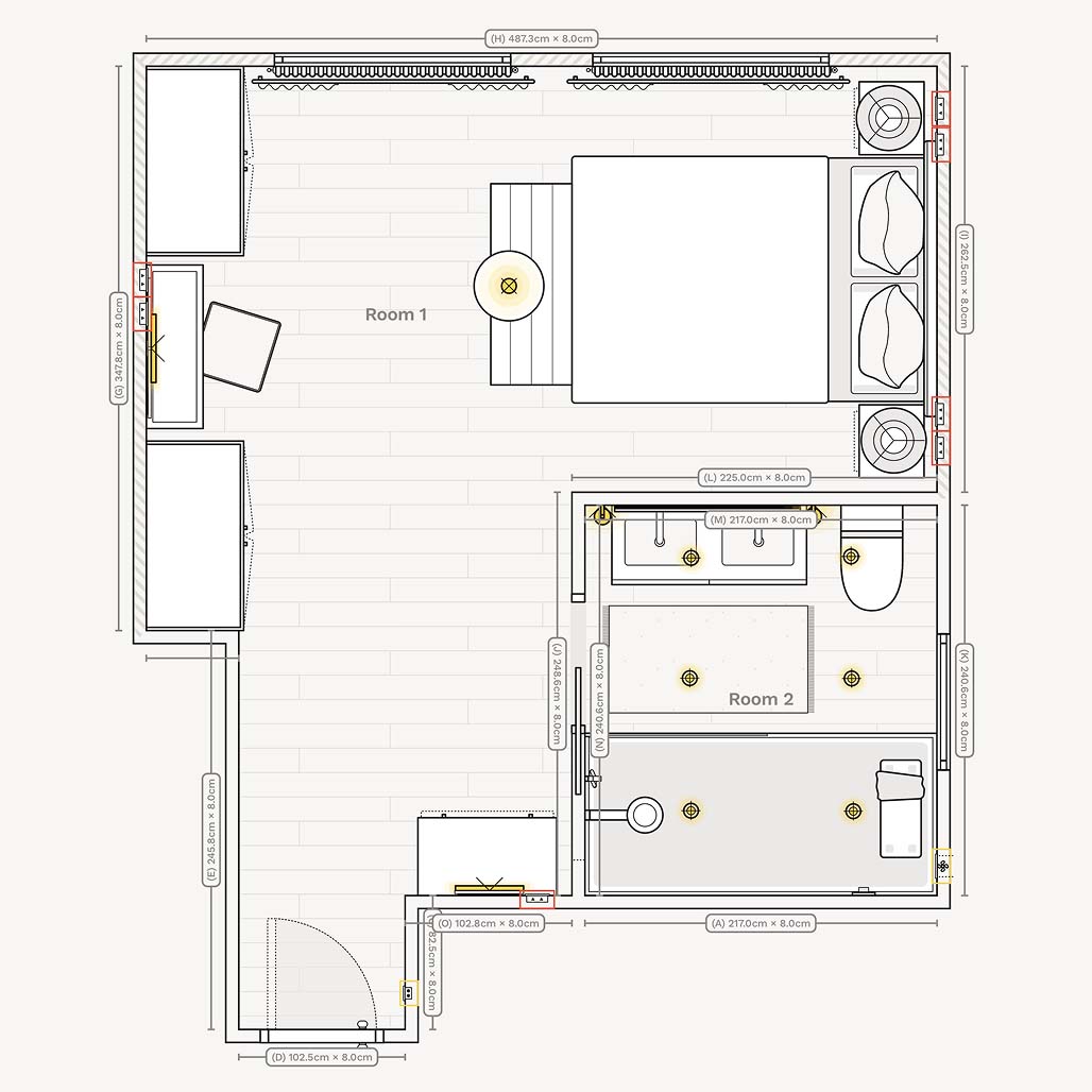 Floor plan / layout for a large ensuite bedroom