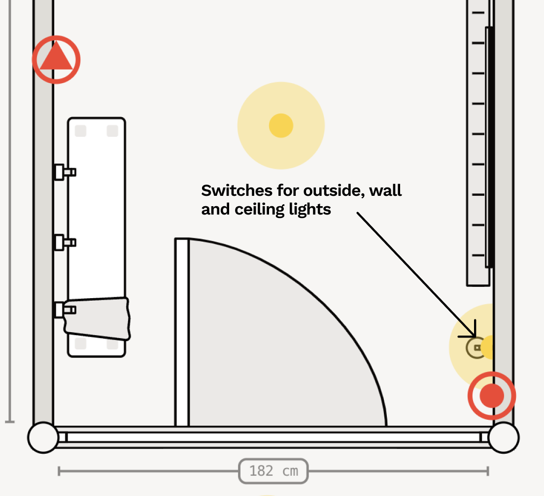 Add electrical plans for your hallway renovation. Symbols for lights, switches, sockets and extractor fans.
