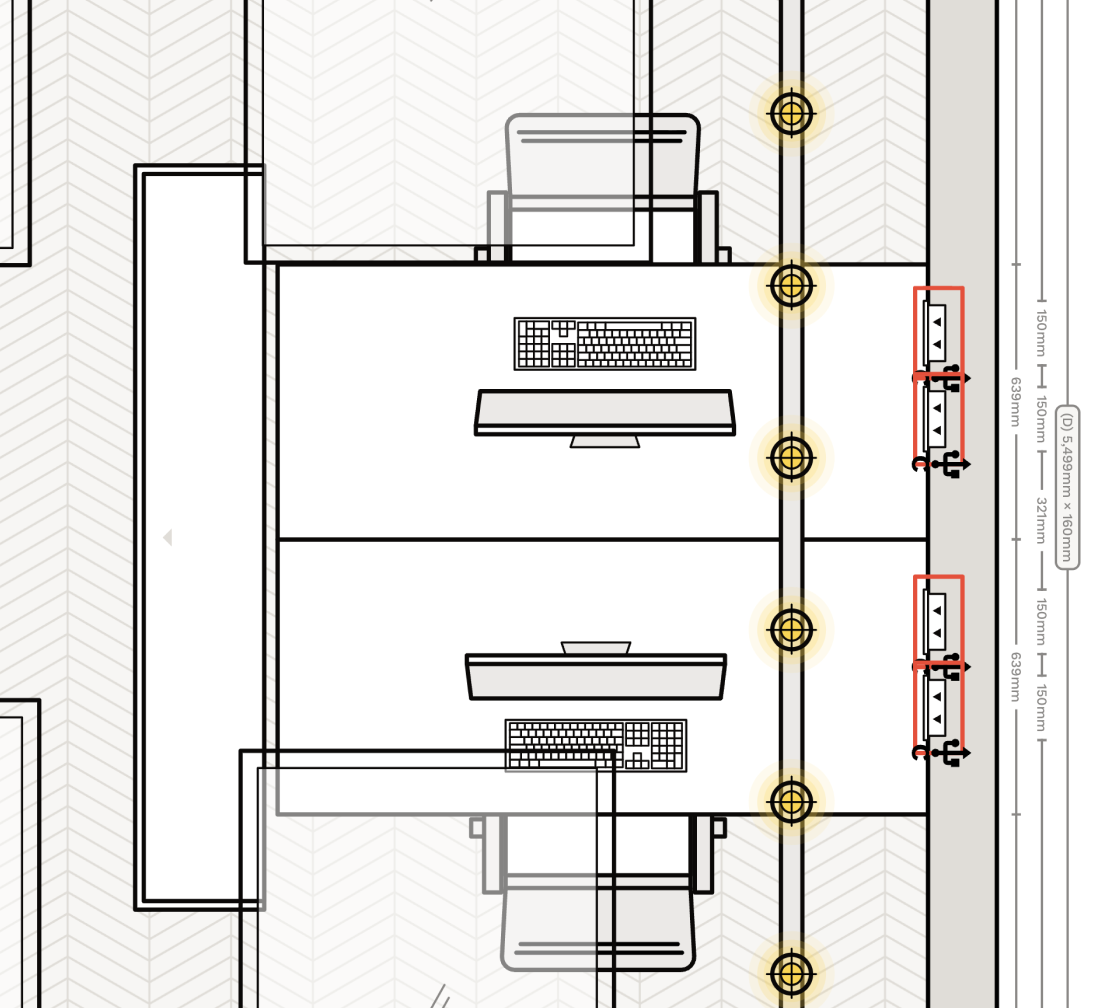 Add electrical plans for your home office renovation. Symbols for lights, switches, sockets, and extractor fans.
