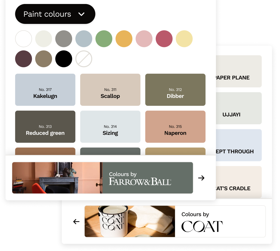 COAT and Farrow & Ball paint colours available to decorate your wall elevations
