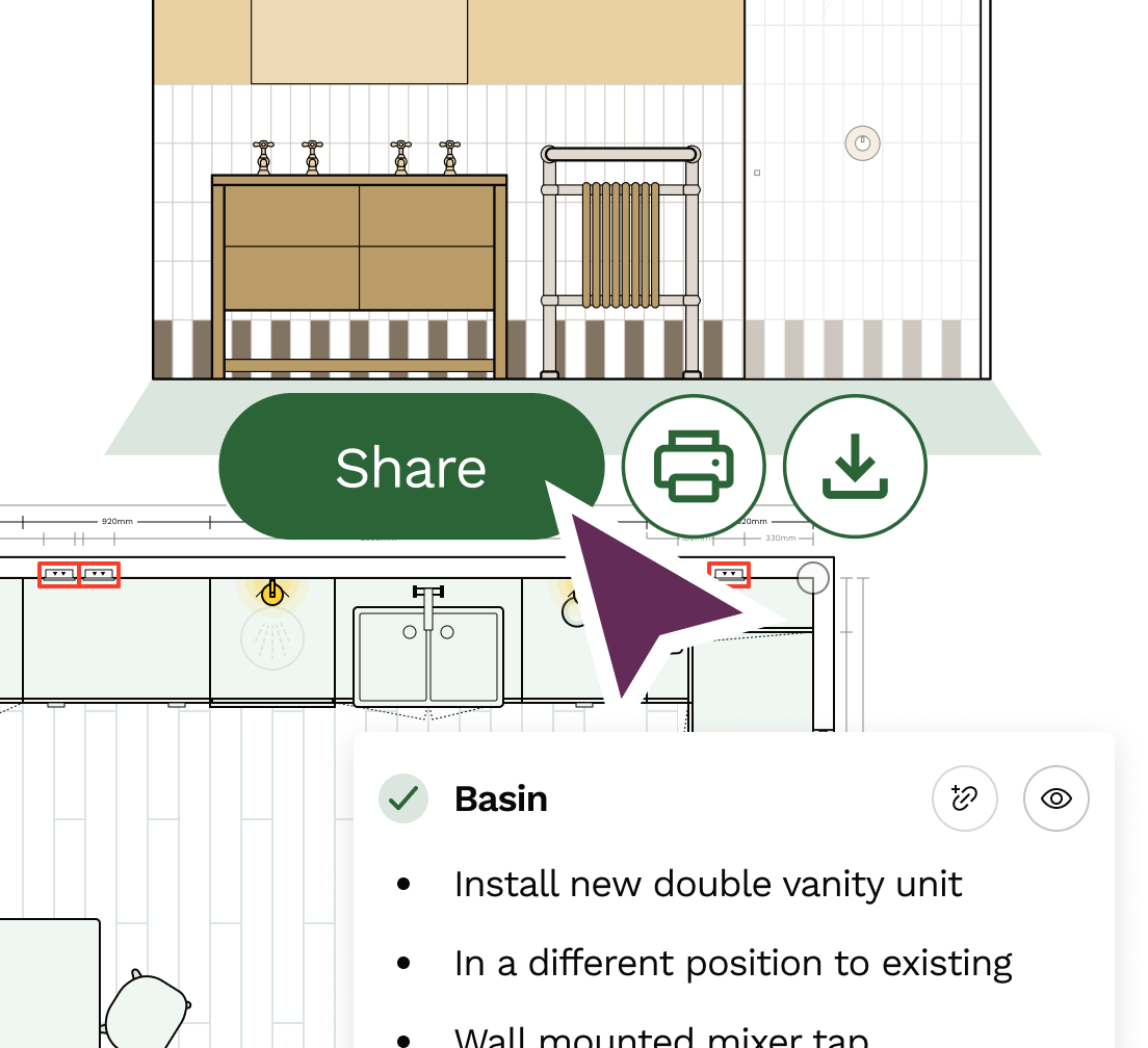 How to share a plan in Reno, be it printing or sending a link or downloading an image.