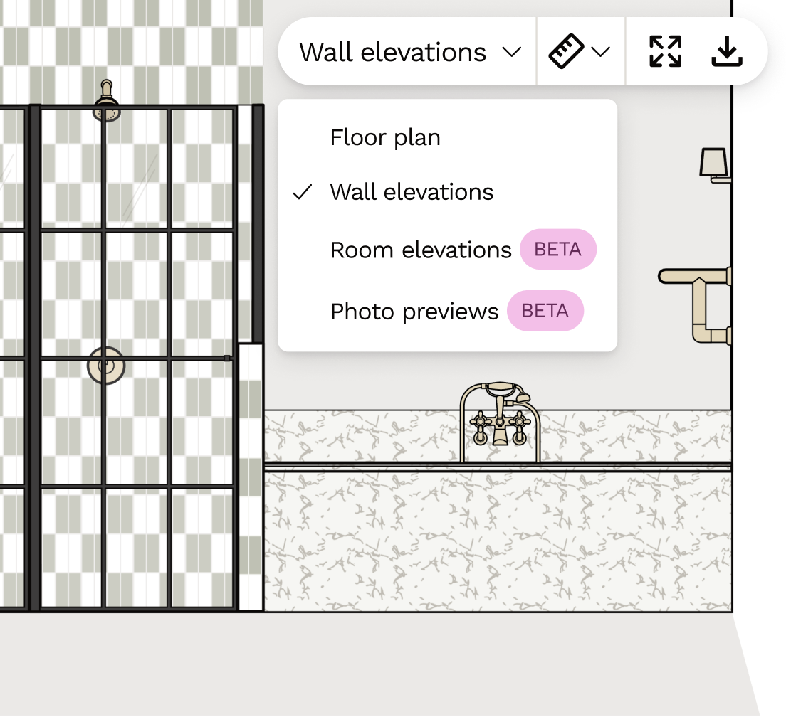 Bathroom wall elevation views to visualise your design and layout