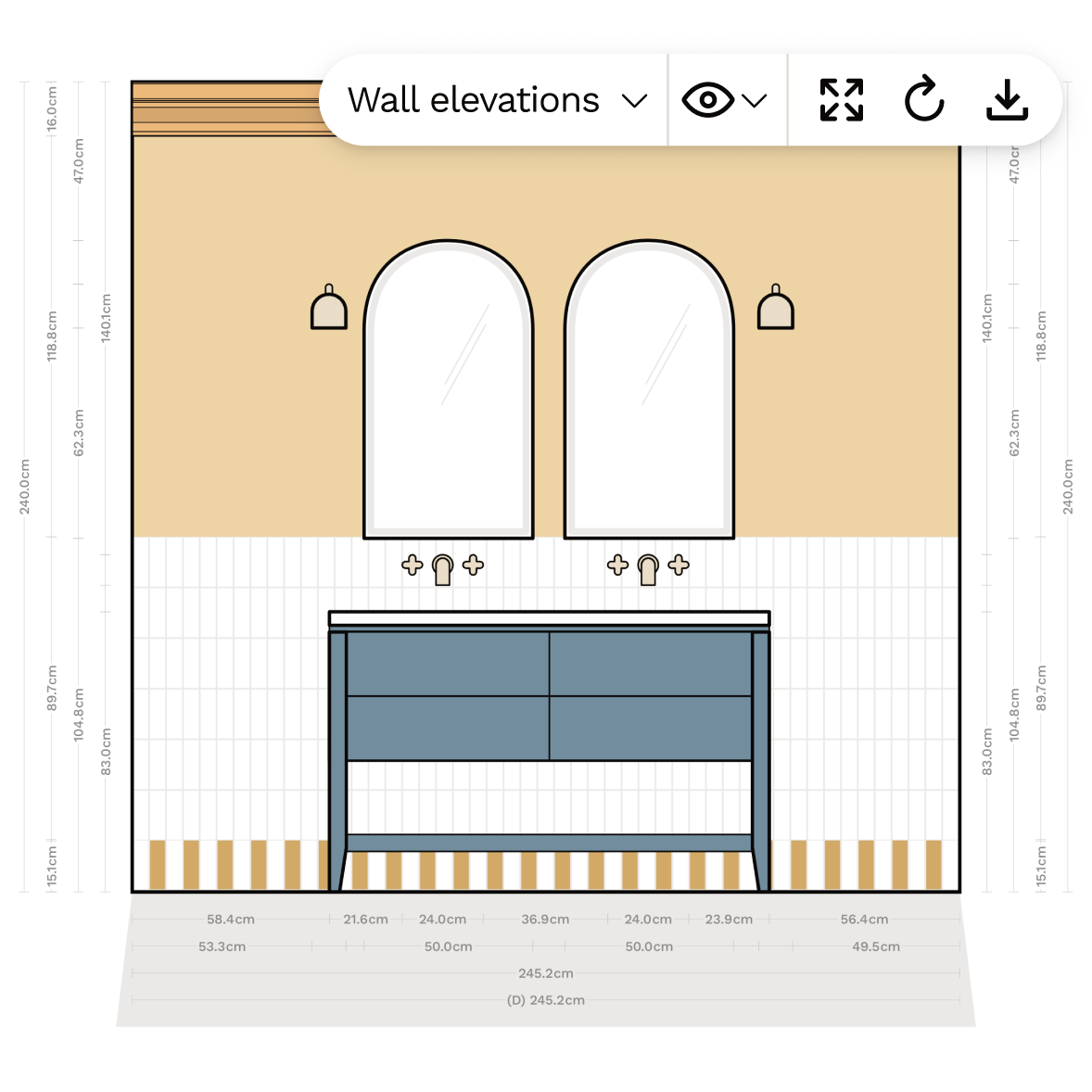 Bathroom wall elevation views to visualise your design and layout 