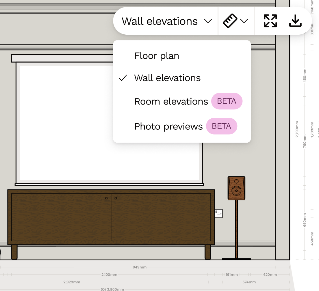 Home cinema wall elevation views to visualise your design and layout 
