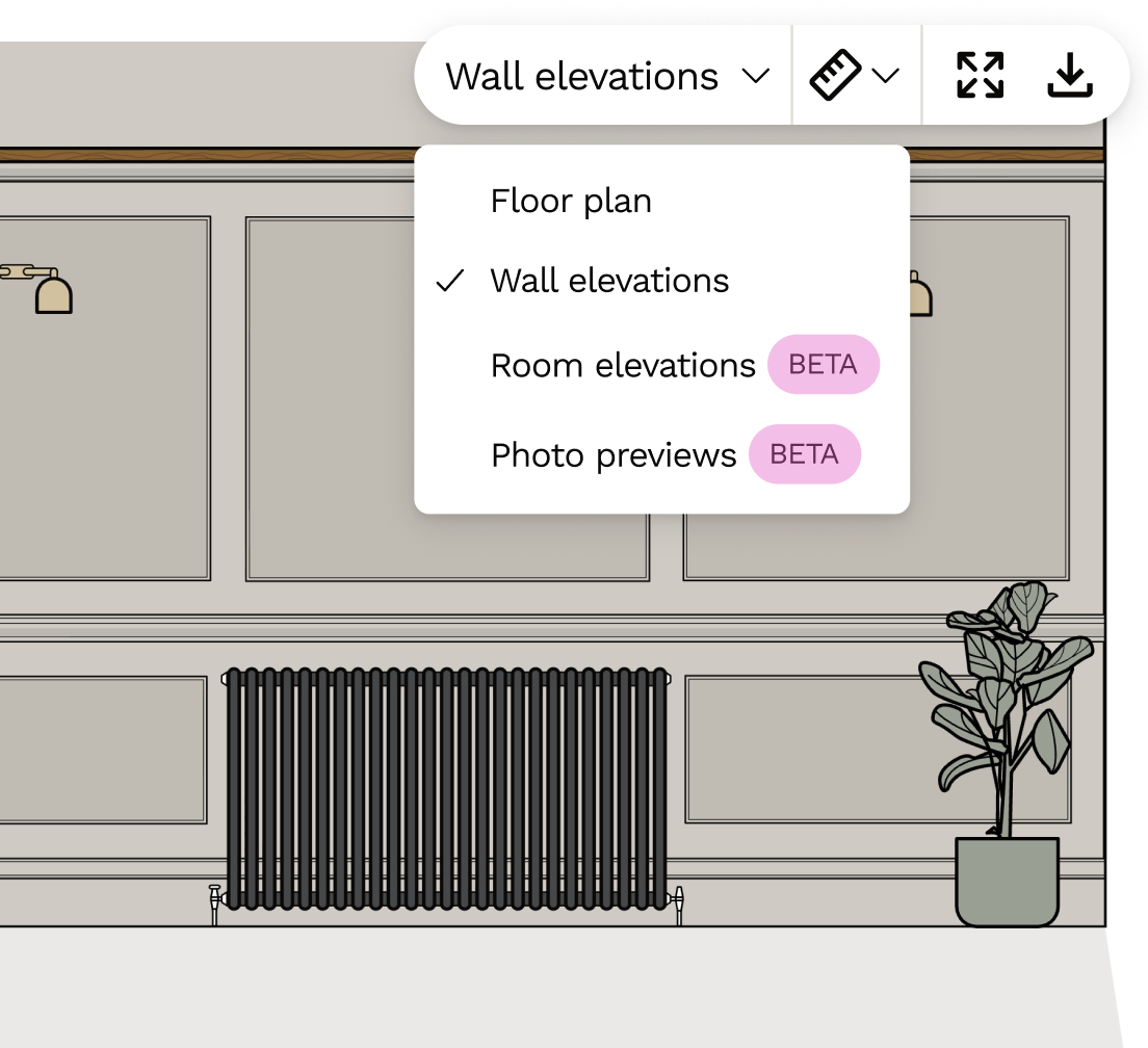 Dining room wall elevation views to visualise your design and layout 