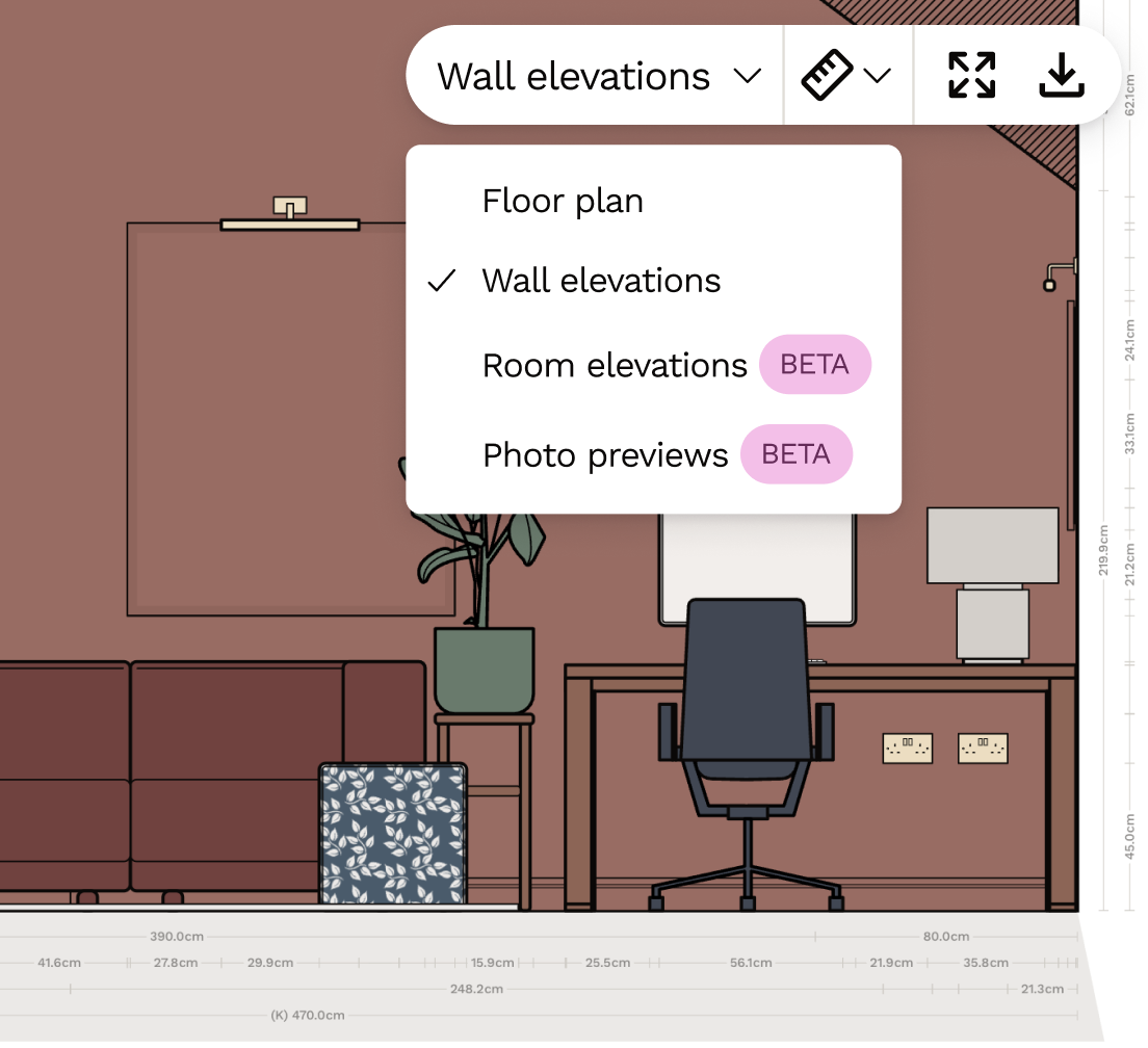 Home office wall elevation views to visualise your design and layout