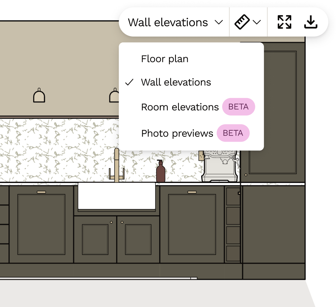 Kitchen wall elevation views to visualise your design and layout 