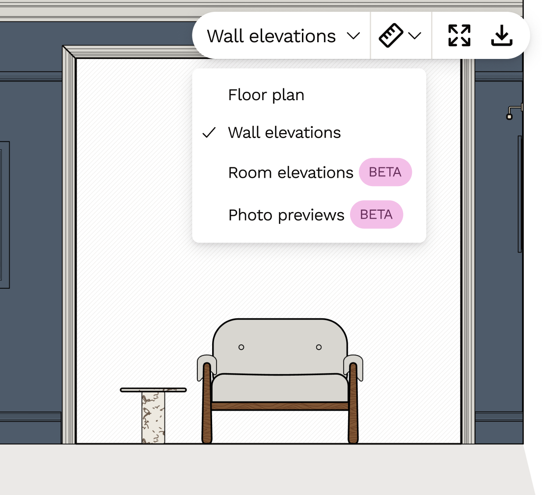 Living room wall elevation views to visualise your design and layout